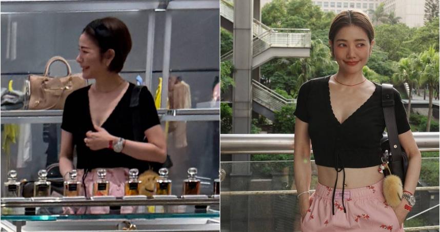 許路兒逛信義區精品店，露出微妙表情，似乎胸前弄到東西。（圖／CTWANT／翻攝許路兒IG）