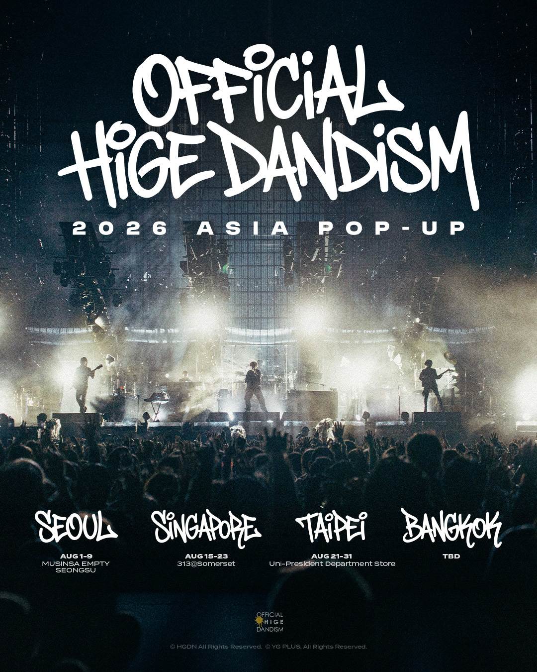 日本國民級樂團Official髭男dism（Higedan）展開2026年亞洲巡迴演唱會，為慶祝舉辦亞洲巡迴快閃店。（圖／YG PLUS提供）