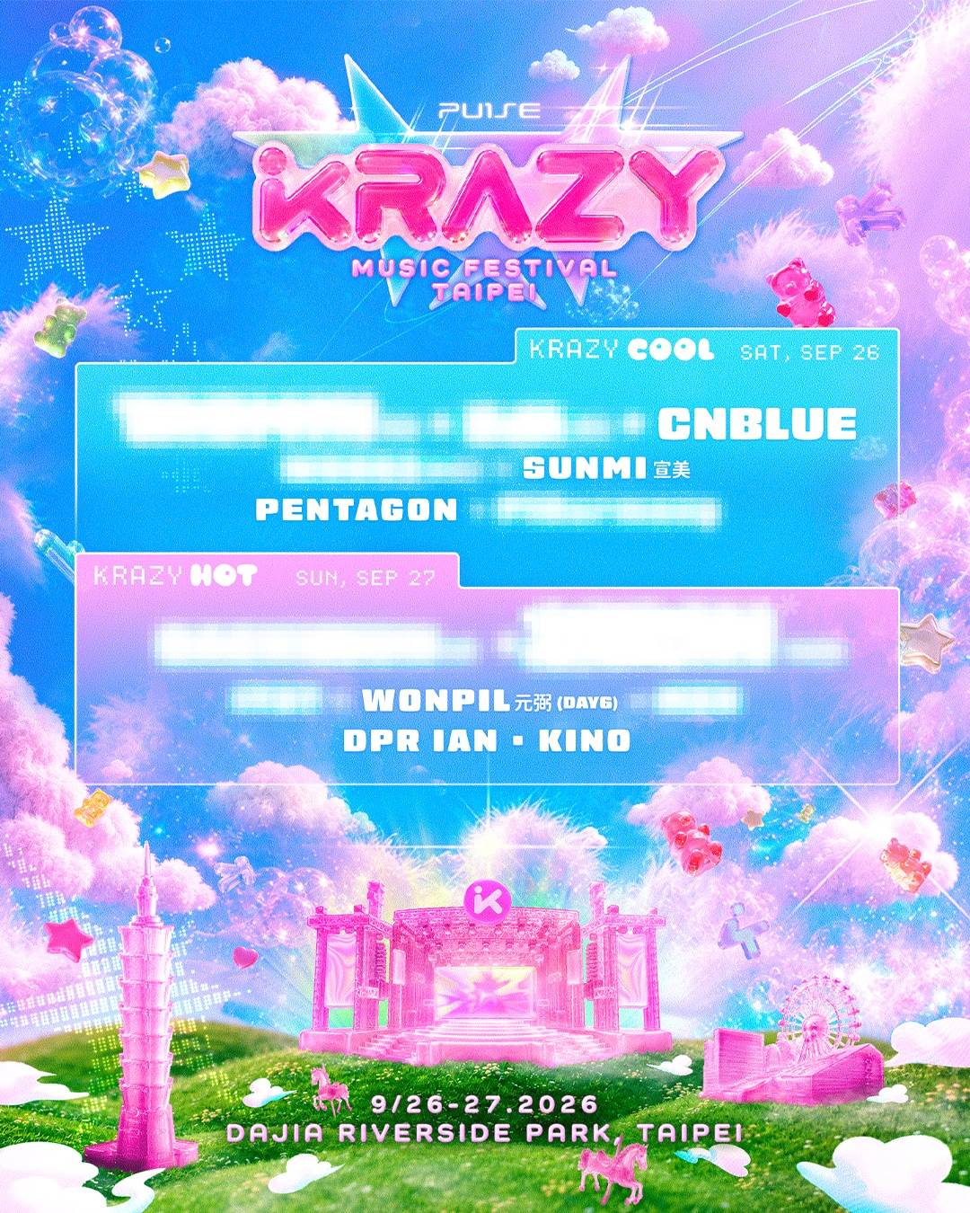 KRAZY Taipei首波卡司出爐，目前有CNBLUE、DPR IAN、PENTAGON、WONPIL、SUNMI、KINO。（圖／KRAZY Music Festival提供）