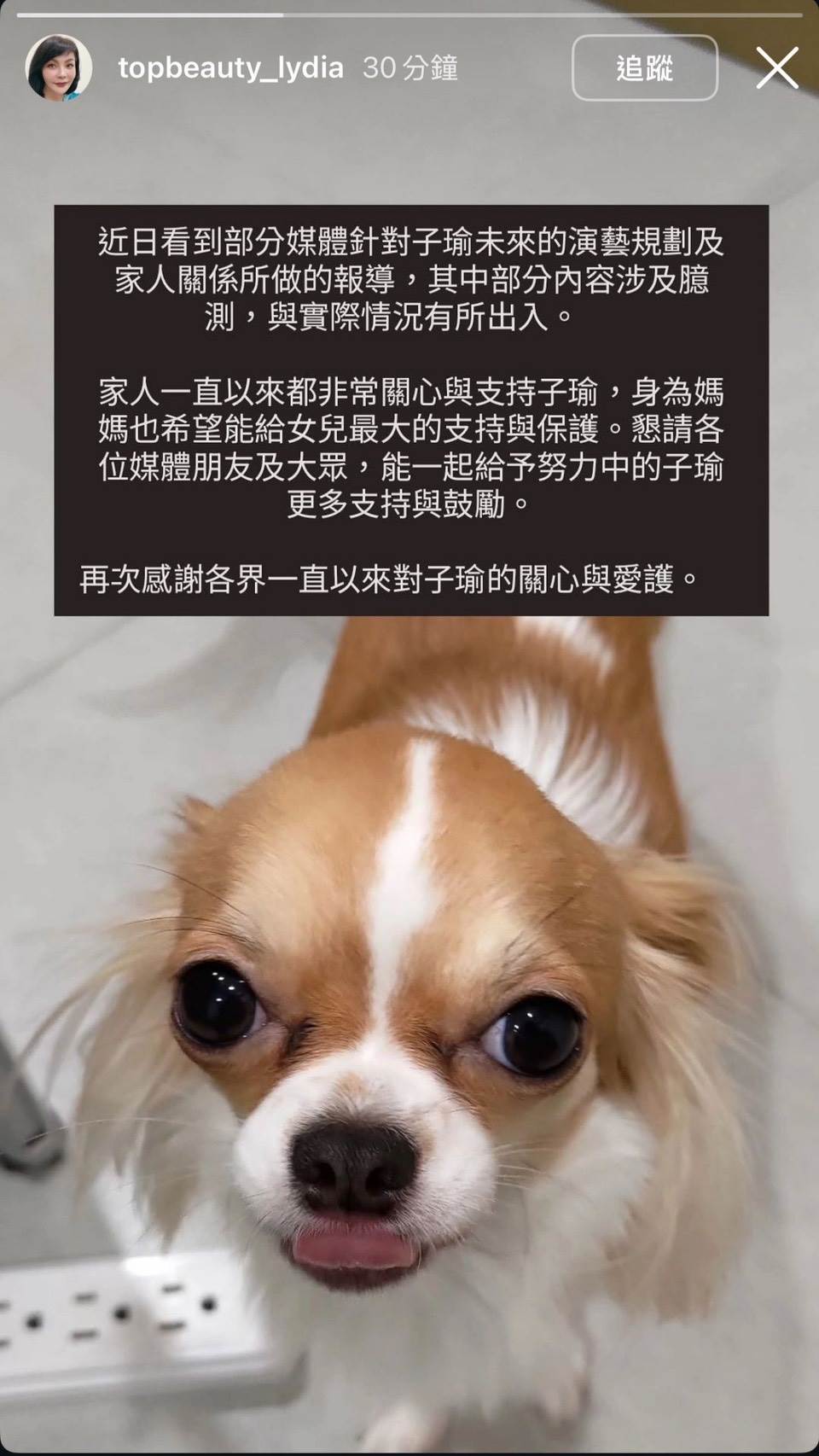 子瑜媽媽罕見發聲。（圖／翻攝自子瑜媽IG）