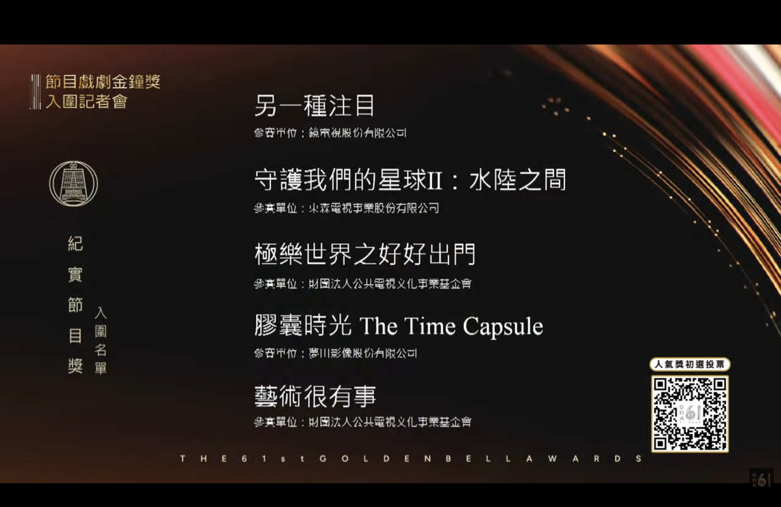 紀實節目獎入圍名單（圖／記者黃雅琪攝影）
