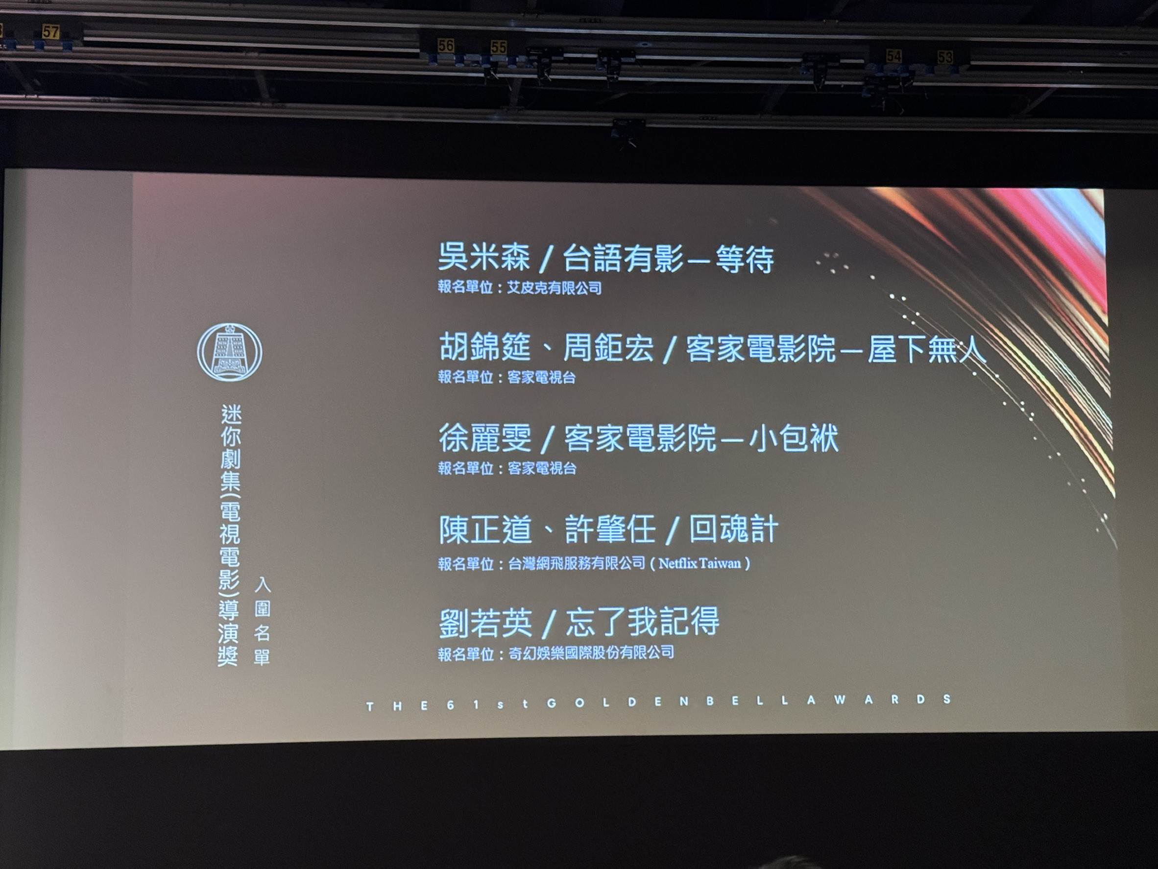 迷你劇集（電視電影）導演獎入圍名單。（圖／記者黃雅琪攝影）