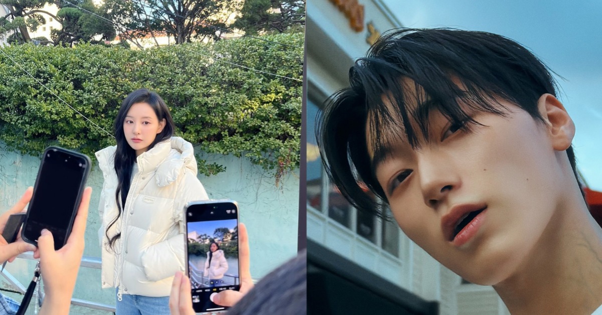 韓國男團ATEEZ成員崔傘與女星金智媛同框拍片。（圖／翻攝自崔傘、金智媛 IG）